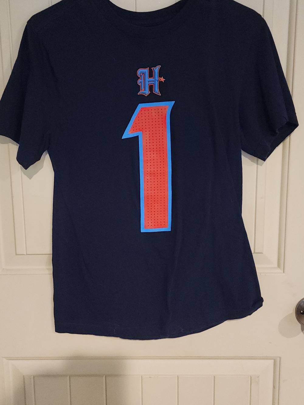 Navy Short-Sleeve Jersey Tee with Red Number 1 Graphic